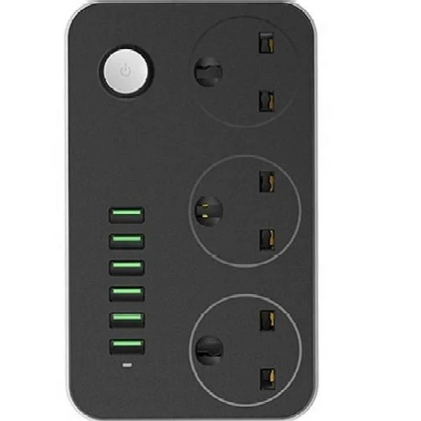 چند راهی برق الدینیو مدل SK3662 با 3 سوکت برق و 6 پورت USB با طول کابل 2 متر