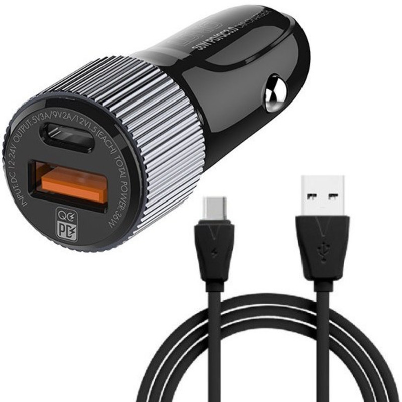 شارژر فندکی 36 وات الدینیو مدل C510 به همراه کابل تبدیل microUSB