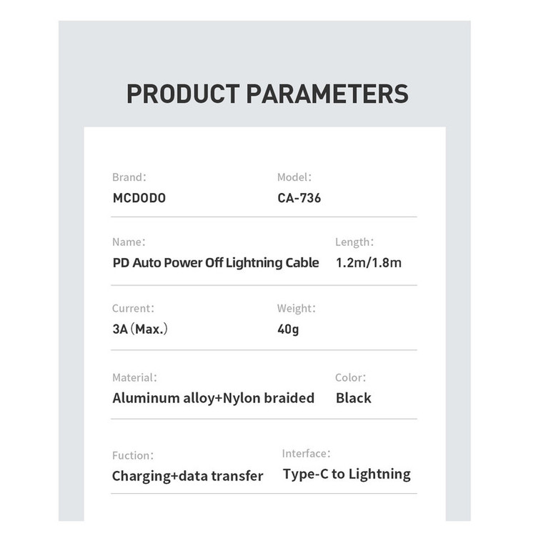 کابل تبدیل USB-C به لایتنینگ مک دودو مدل MC-CA-7360 طول 1.2 متر