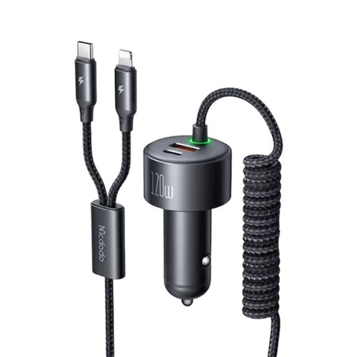 شارژر فندکی120 وات مک دودو مدل cc-0370 به همراه کابل USB-C/لایتنینگ