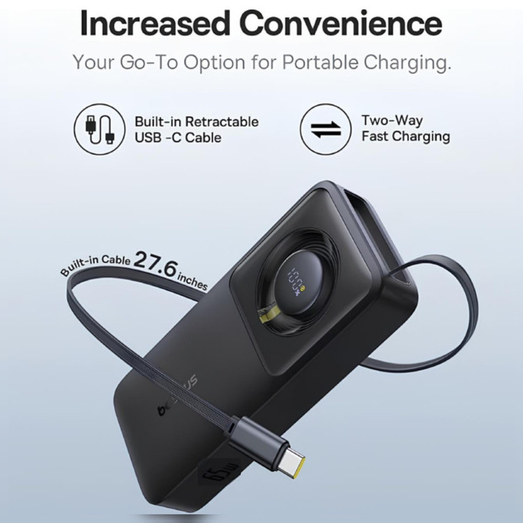 پاوربانک بیسوس مدل Free2Pull 65W ظرفیت 20000 میلی آمپر ساعت به همراه کابل USB-C