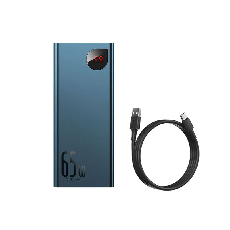 پاوربانک 65 وات بیسوس مدل PPADM65-S ظرفیت 20000 میلی آمپر ساعت به همراه کابل USB-C به USB-A