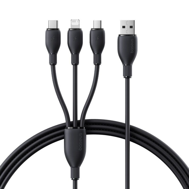 کابل تبدیل USB به لایتنینگ/USB-C/micro-USB بیسوس مدل Ultra-Fast 3.5A طول 1.3 متر