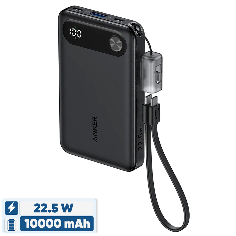 پاوربانک 22.5 وات انکر مدل A1257 ظرفیت 10000 میلی آمپر ساعت به همراه کابل USB-C