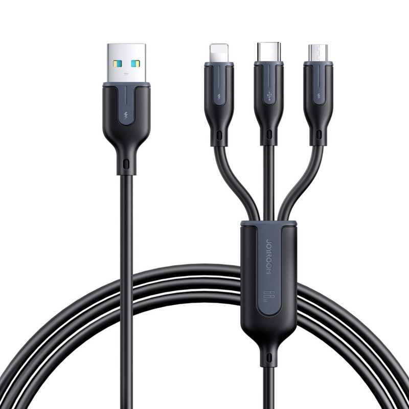 کابل تبدیل USB به لایتنینگ/USB-C/microUSB جوی روم مدل A15 66W طول 1.2 متر