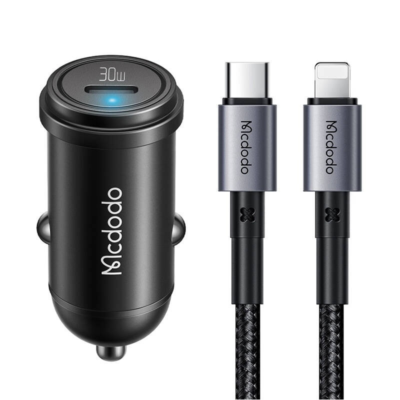 شارژر فندکی 30 وات مک دودو مدل MCA8 به همراه کابل تبدیل USB-C به لایتنینگ