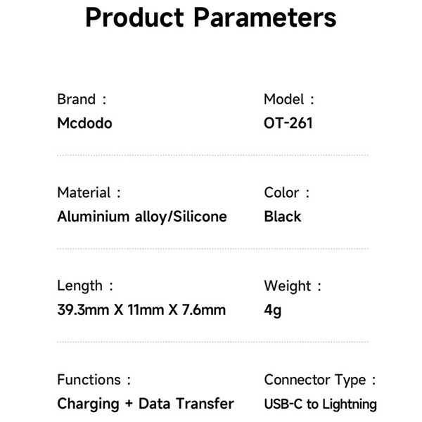 مبدل USB-C به لایتنینگ مک دودو مدل OT-261